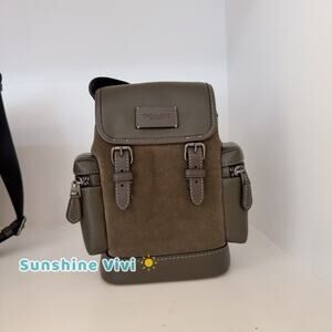 NWT Coach Sprint Sling Pack Uniform Green Suede, refined pebble leather CCE79